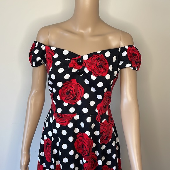 COLLECTIF | Delores Polka Dot Rose Print Doll Dress - Picture 6 of 11